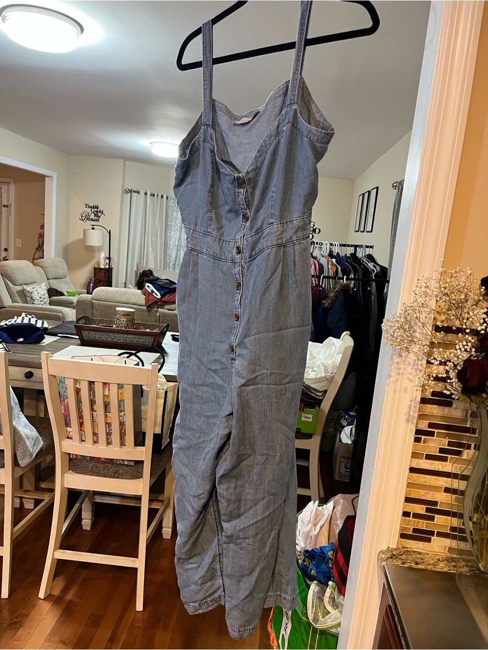 Loft size 12 Women's Chambray Button-Front Jumpsuit - Blue